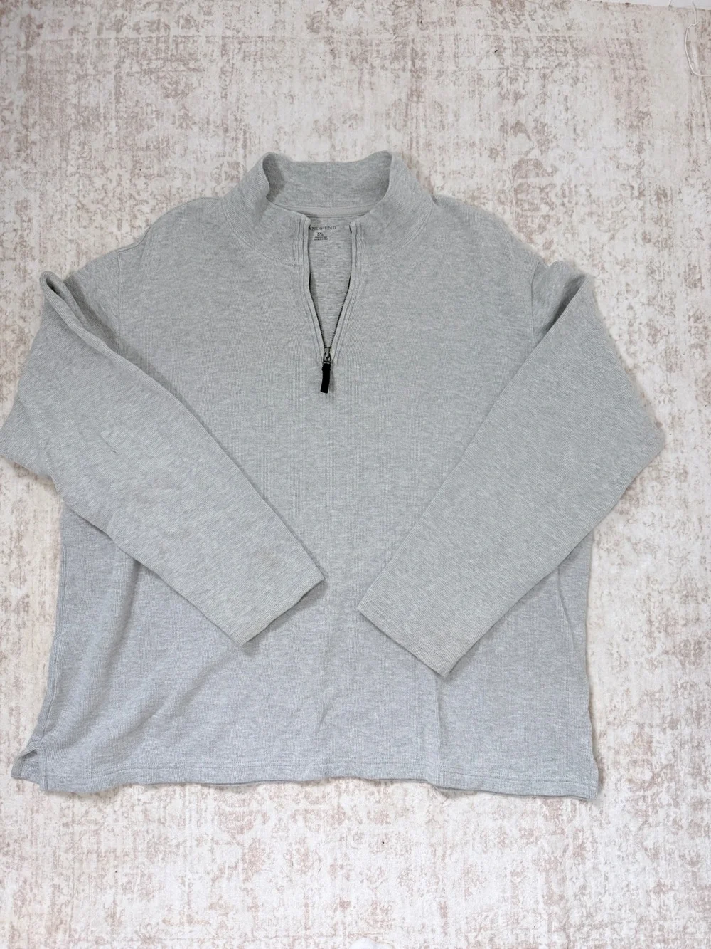 Lands' End Men's Heather Light Gray Quarter-Zip Sweater